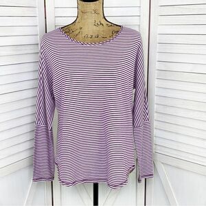 Zelos Striped Keyhole Back Long Sleeve Shirt Purple White Medium Tee